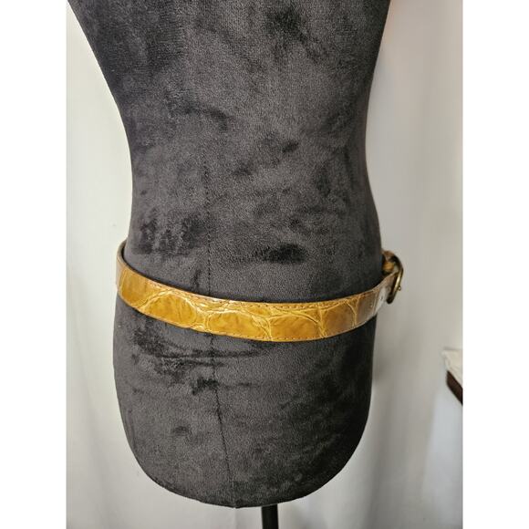 Vintage Croc Print Faux Leather Belt Brown Womens Large 38" 1" W Made In USA - Picture 4 of 8